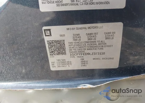 2020 Chevrolet Silverado 1500 from USA, damaged, VIN 1GCPYFED9LZ373110